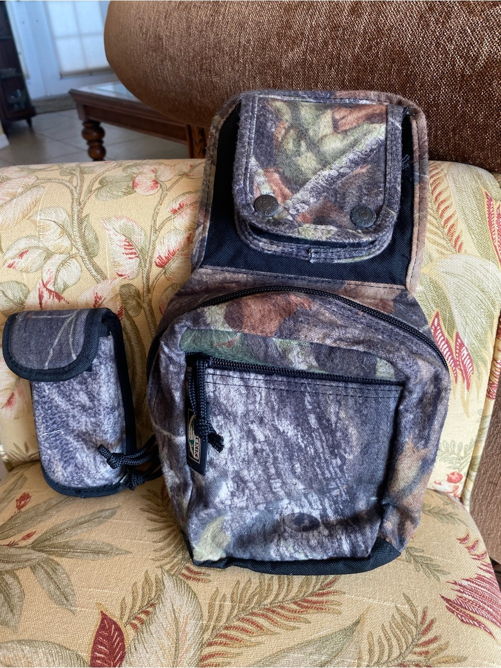 Men's Camo Sling Belt Bag with Accessory Pouch - Green Camo